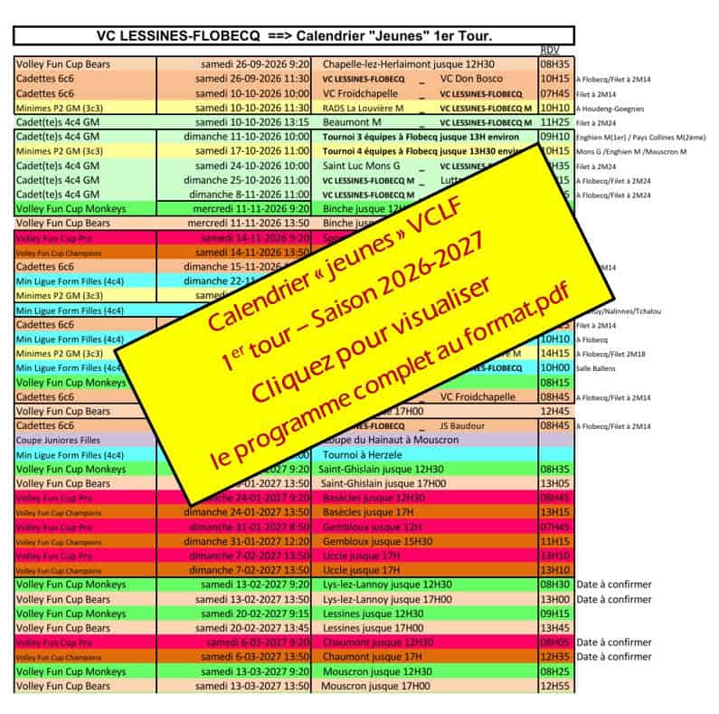 Calendrier des matchs de jeunes, premier tour 2026-2027